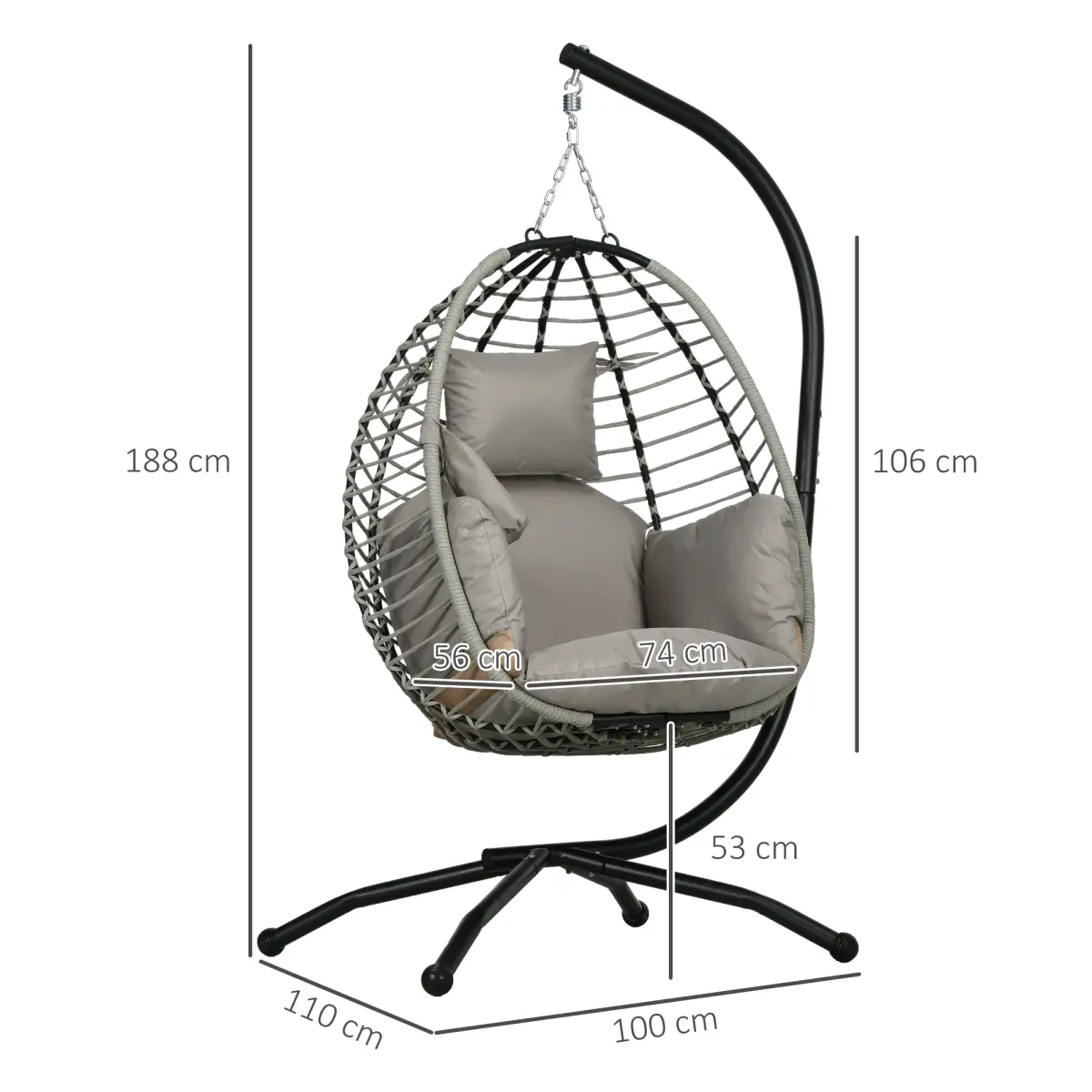 Outsunny Outsunny Hanging Swing Chair with Thick Cushion, Patio Hanging Chair, Grey - Hammocks