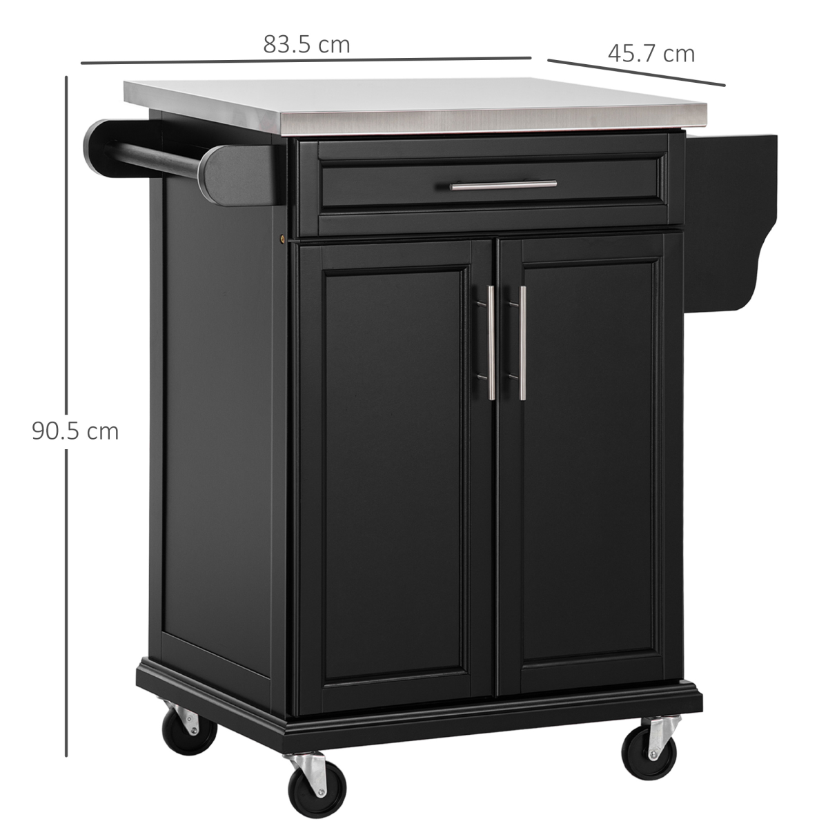 Rolling Kitchen Cart Storage Trolley with Drawer Towel Rail Steel Black HOMCOM - from Unbranded