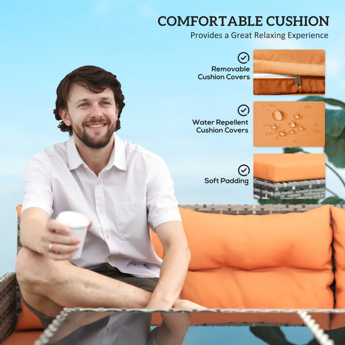 Outsunny Outsunny 6 PCs Patio wicker Sofa Set Rattan Chair Furniture, Orange - Garden Sofa Sets