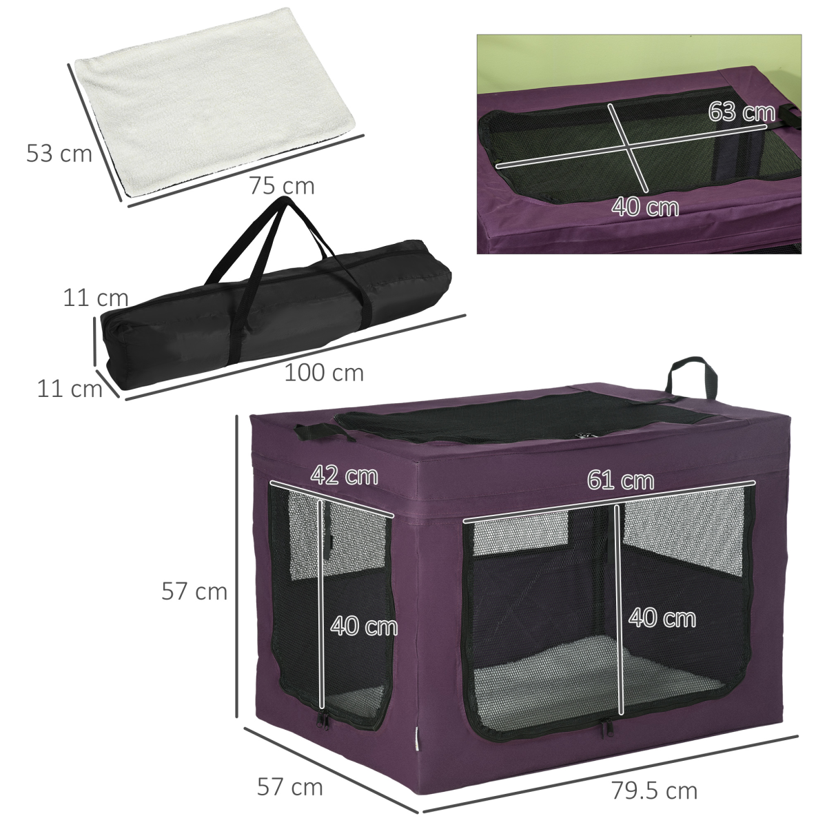 80cm Foldable Pet Carrier Cat Bag w/ Cushion, for Small, Medium Dogs - Purple - from Unbranded