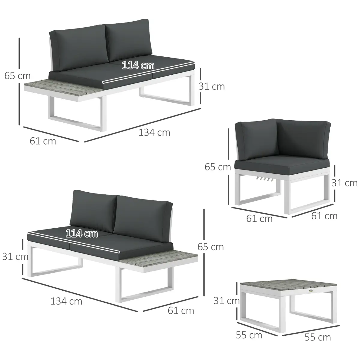 Outsunny Outsunny 4 PCs Garden Set w/ 5-Level Recline Corner Conversation Sofa Set White - Garden Sofa Sets