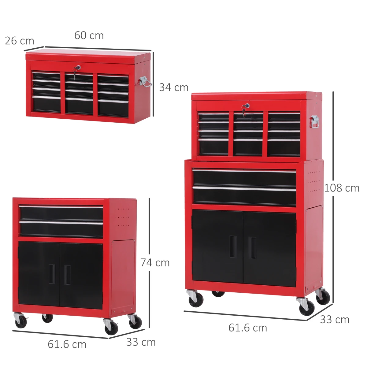 Homcom HOMCOM Tool Chest Compact Lockable Roll Garage - Chest of Drawers