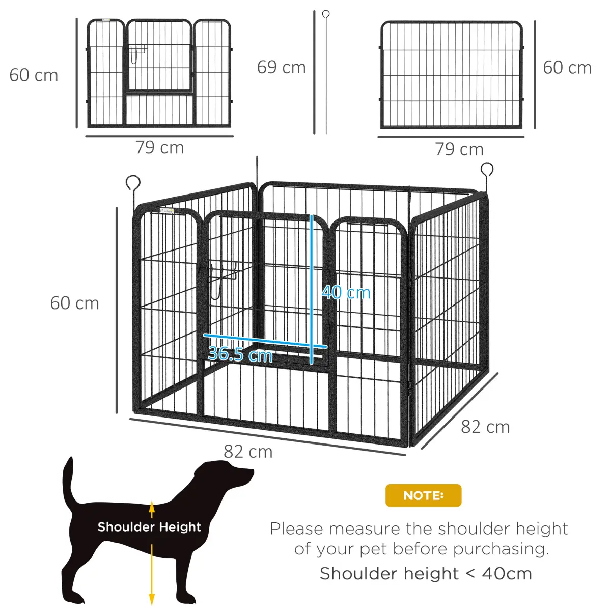 PawHut Pawhut Metal Pet Playpen Dog Kennel w/Door Latches In/Outdoor Use 82Lx82Wx60Hcm - Pet Playpen