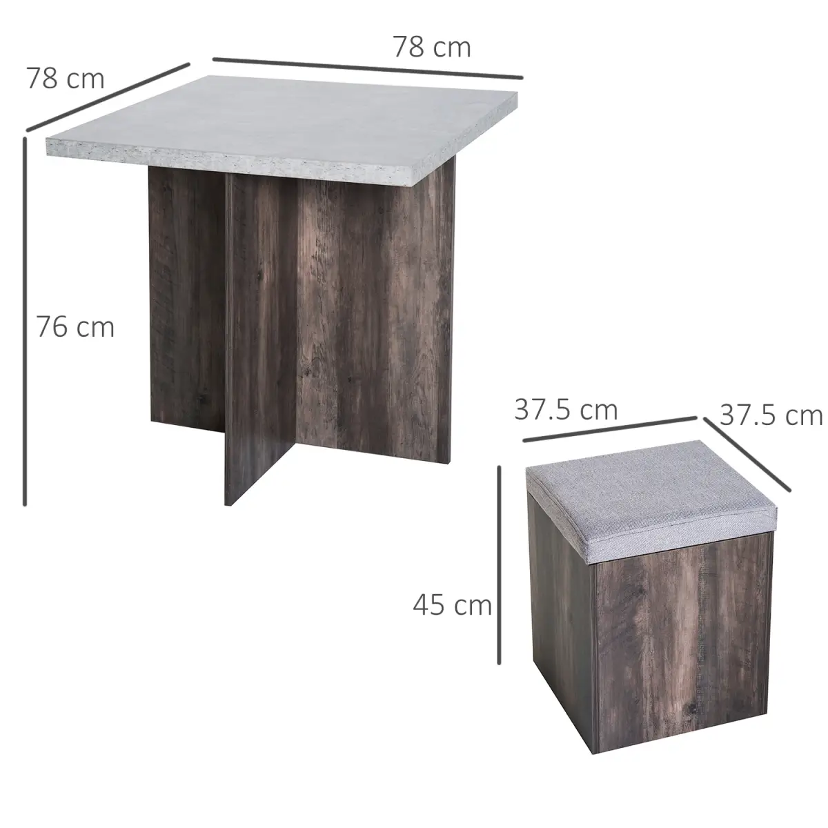 HOMCOM 5Pcs Garden Wooden Dining Table Set Particle Removable Lid Board Chair Seat-Grey - Garden Set