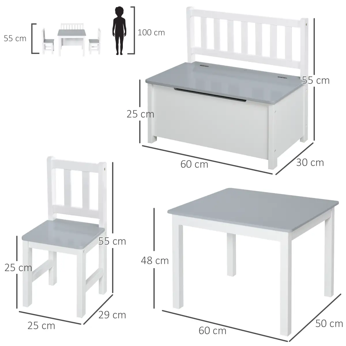Unbranded 4-Piece Set Kids Wood Table Chair Bench Storage Function for 3 Years+ HOMCOM - Garden Set