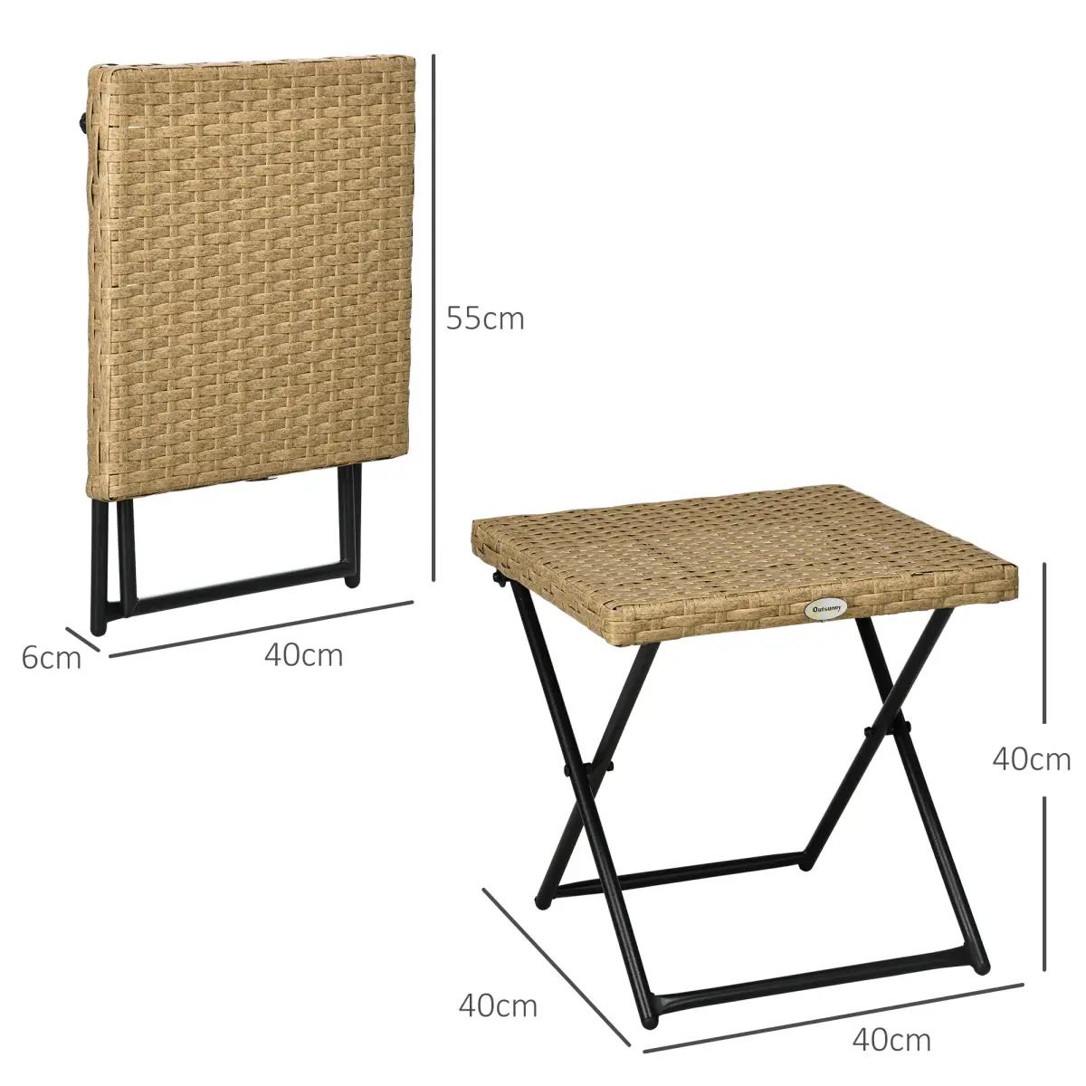 Outsunny Outsunny Folding Square Rattan Coffee Table, Steel Frame Bistro Garden Natural - Garden Table