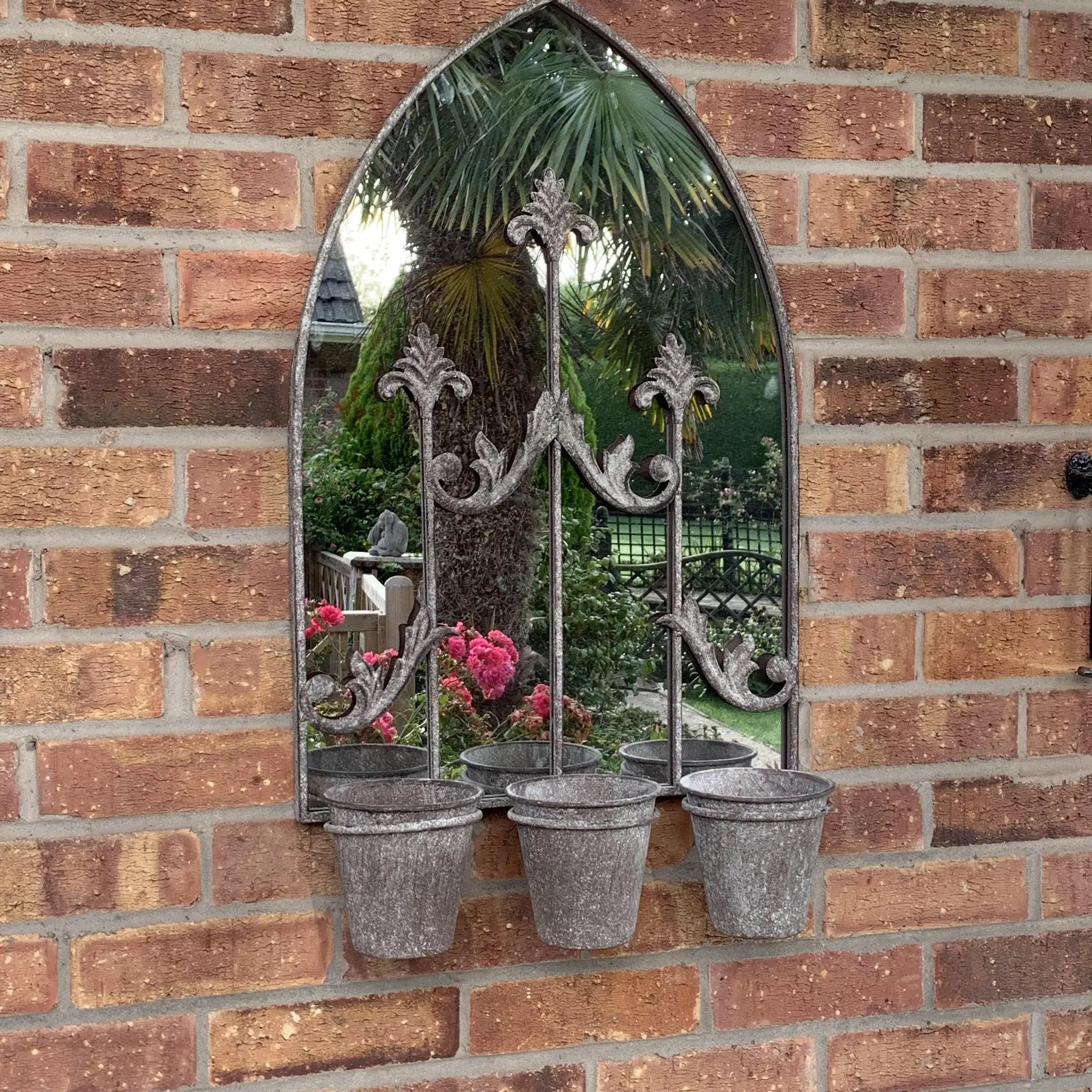 MSL RUSTY WALL MIRROR WITH TRIPLE PLANTER L15 x W45 x H78 cm - Dark Grey - Planters