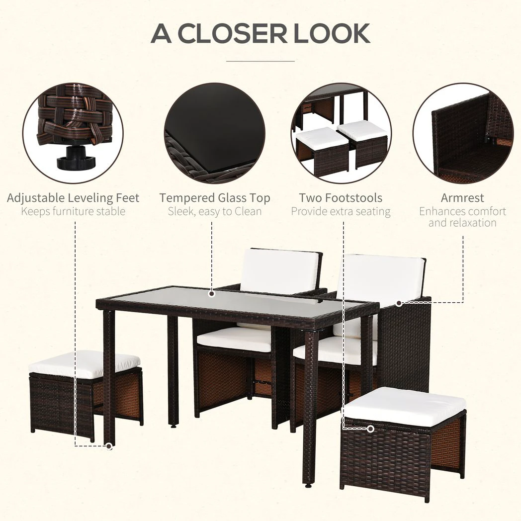 Outsunny 5 PCs Rattan Garden Furniture Wicker Weave Sofa Set Dining Table Chair Footrest - Garden Sofa Sets