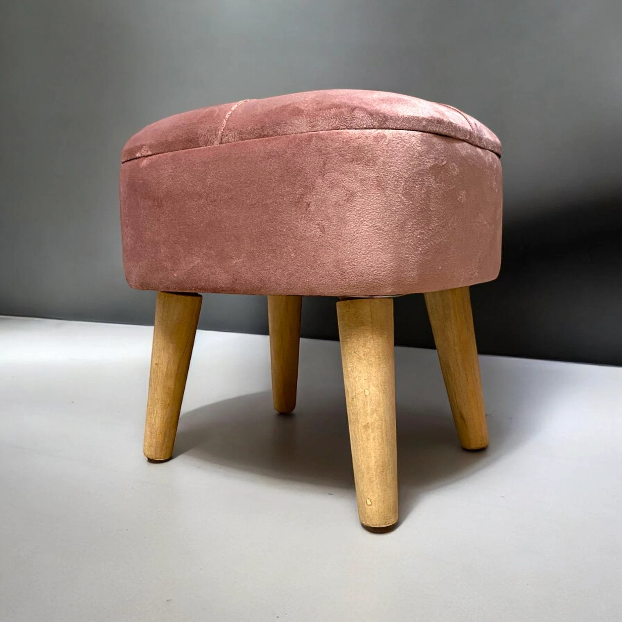MSL Velvet Pink Stool Compact Cushioned Footrest - Footstool