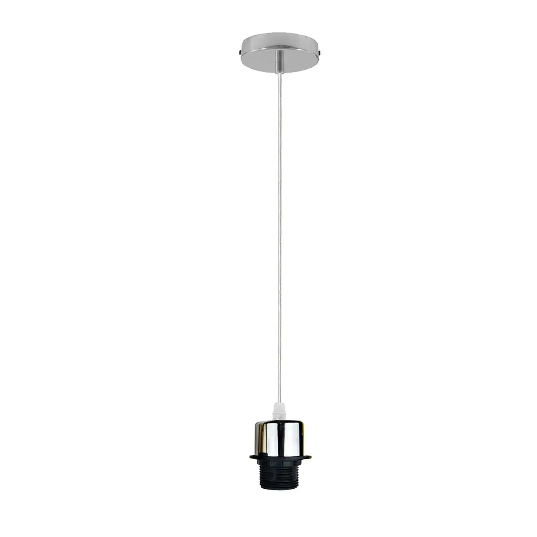 LEDSONE Industrial Chrome Pendant Light Fitting, Lampshade Addable E27 Lamp Holder E27 UK Holder Fitting Set With PVC Cable. - Pendant Lights