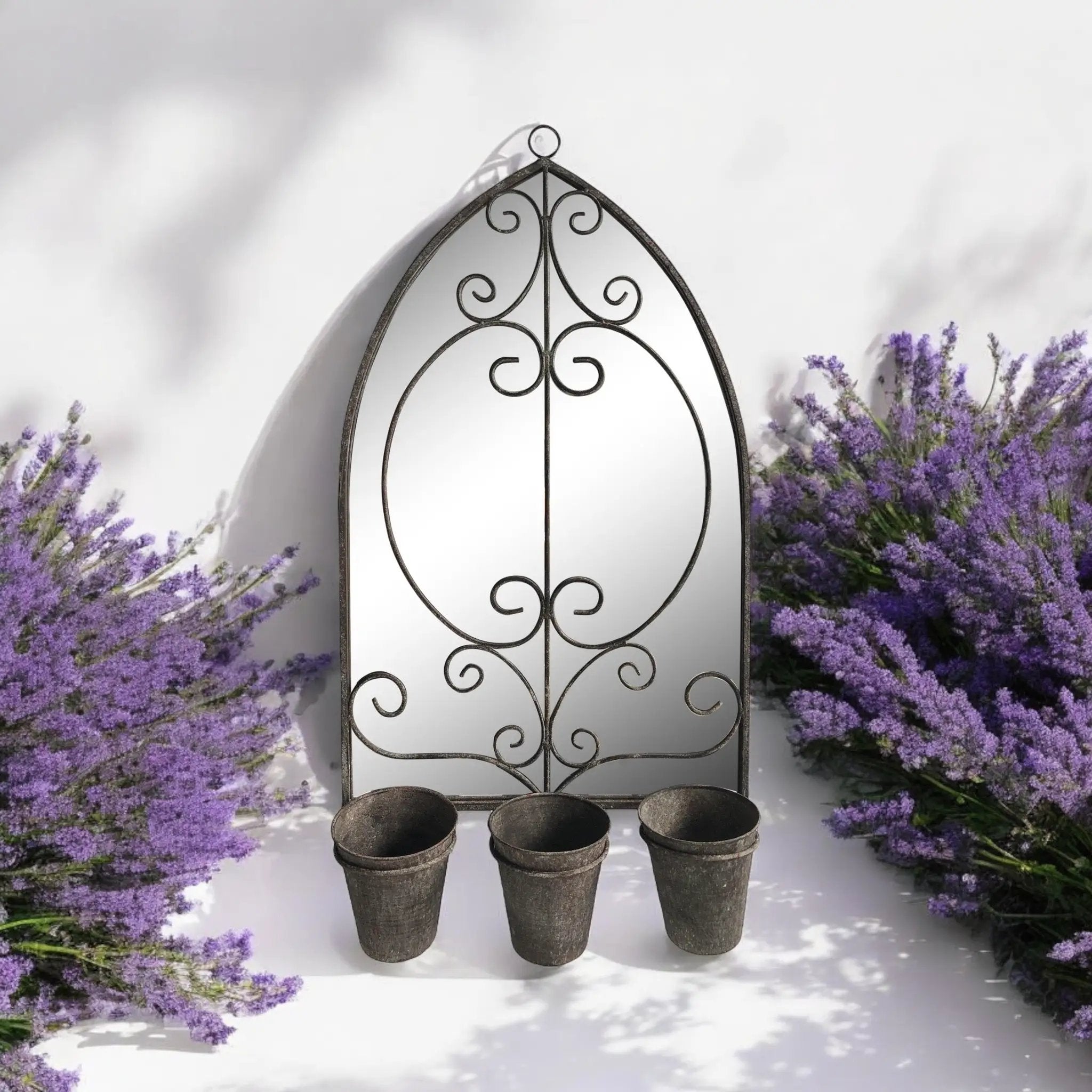 MSL 73CM RUSTY WALL MIRROR WITH TRIPLE PLANTER - Planters