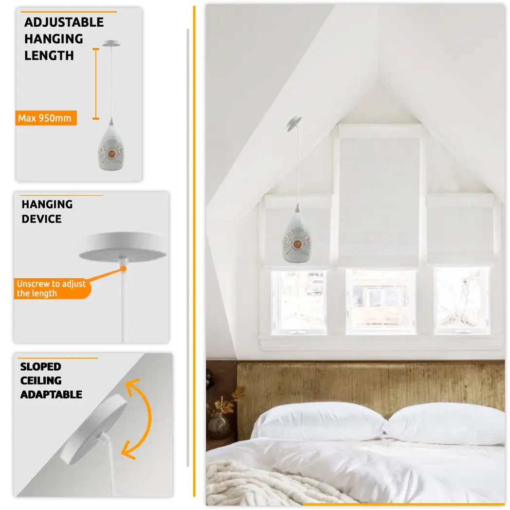 LEDSONE Vintage Industrial Ceiling Pendant Light, White Metal Shade Hanging Chandelier Lights - Pendant Lights