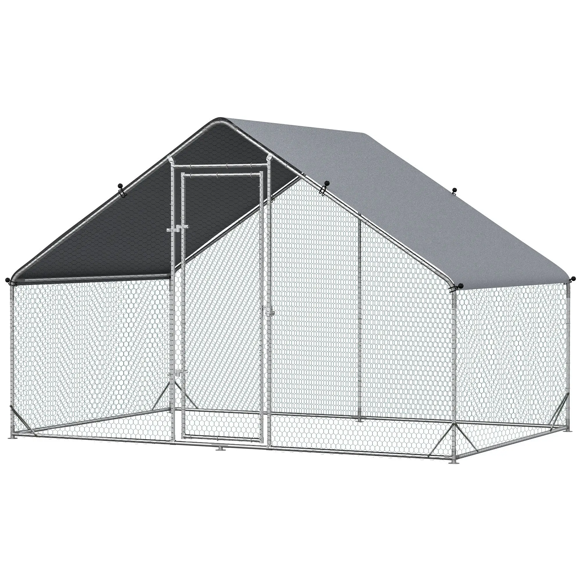 Pawhut Walk In Chicken Run Galvanized Chicken Coop Hen House w/ Water-Resist Cover - Chicken Coop