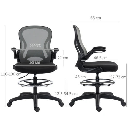 Vinsetto Draughtsman Chair Tall Office Chair w/ Adjustable Footrest, Dark Grey by Vinsetto