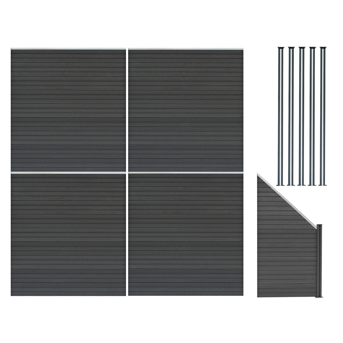 Composite Fence Panels x 4, Angled Piece & LED Posts x 5 - Grey by Monster Shop