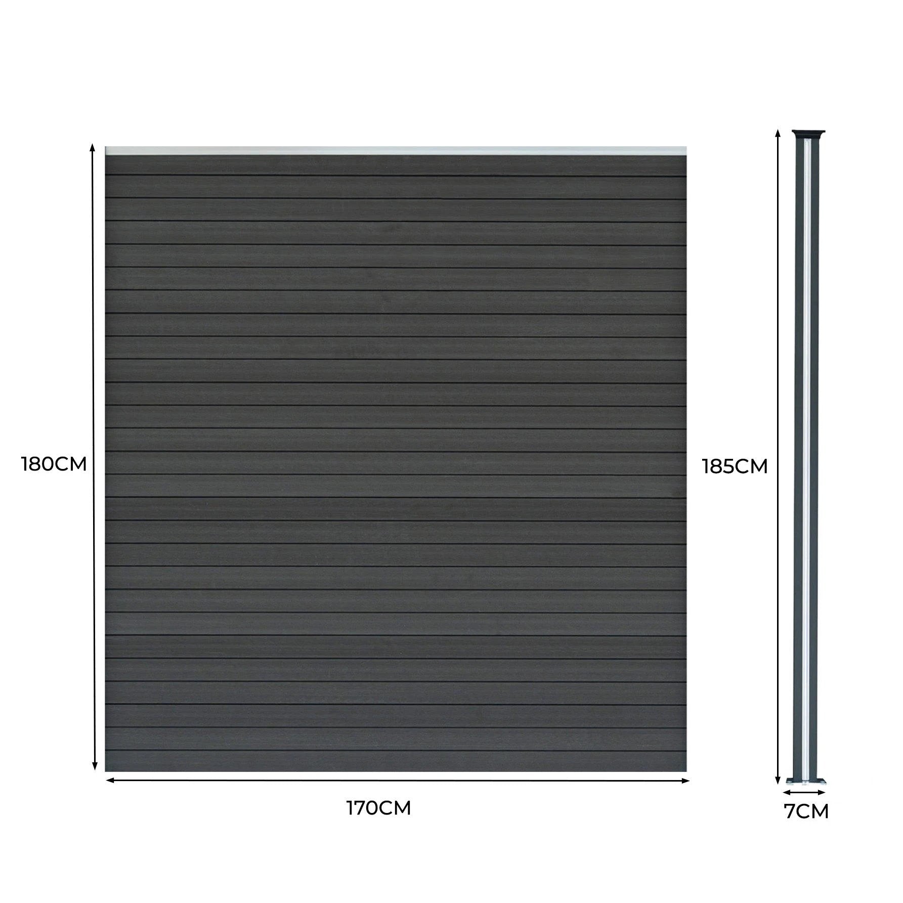 Monster Shop Composite Fence Panel x 8 & LED Posts 6ft x 46ft - Grey -