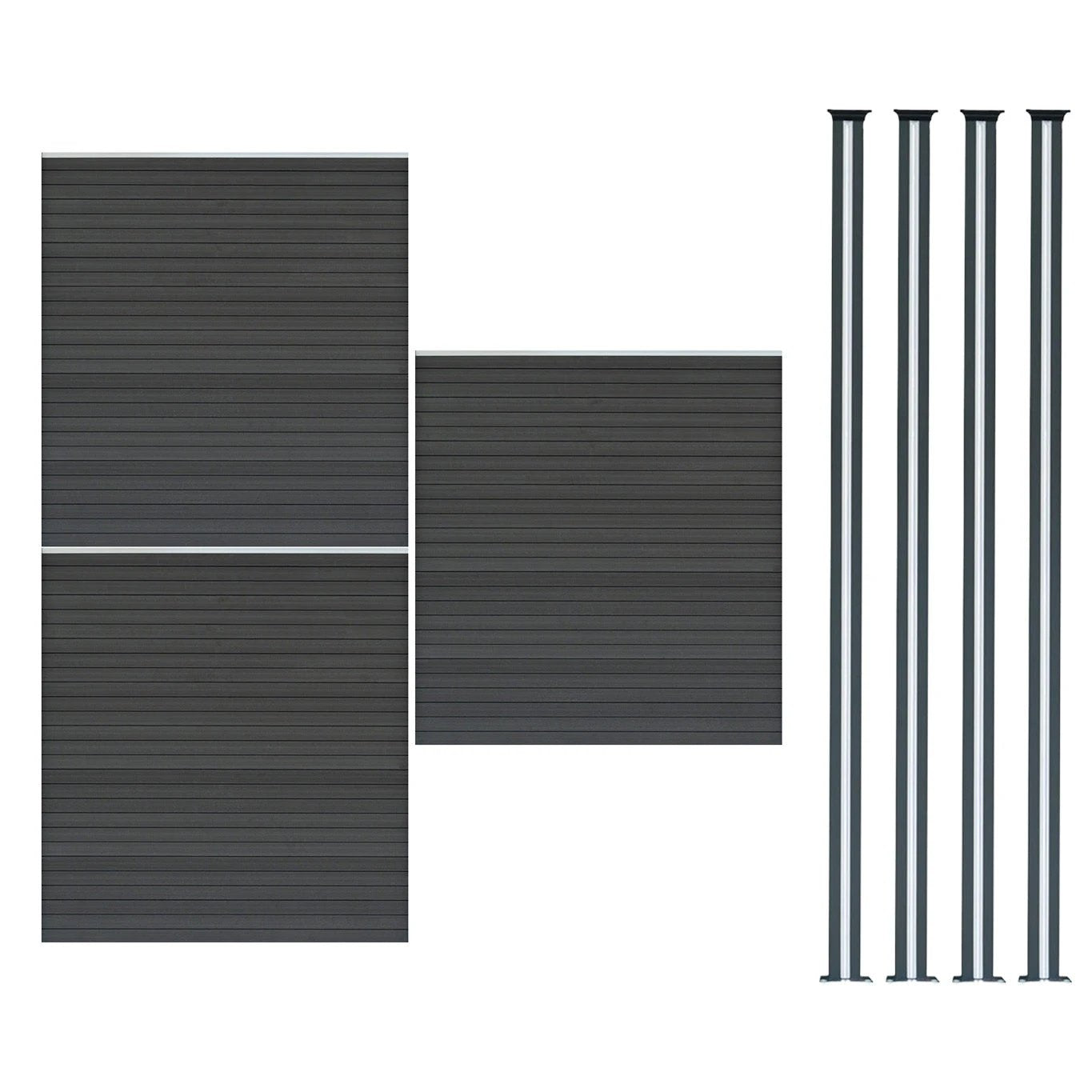 Composite Fence Panel x 3 & LED Posts 6ft x 17ft - Grey by Monster Shop
