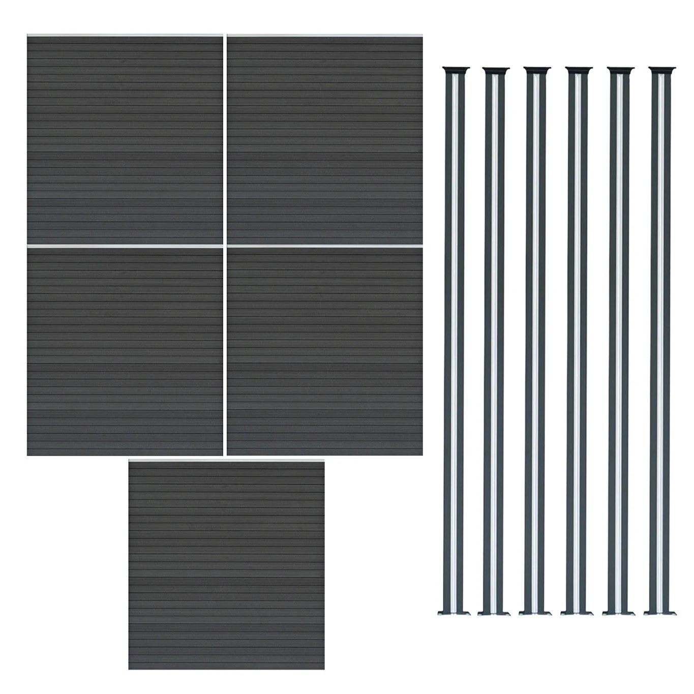 Composite Fence Panel x 5 & LED Posts 6ft x 29ft - Grey by Monster Shop
