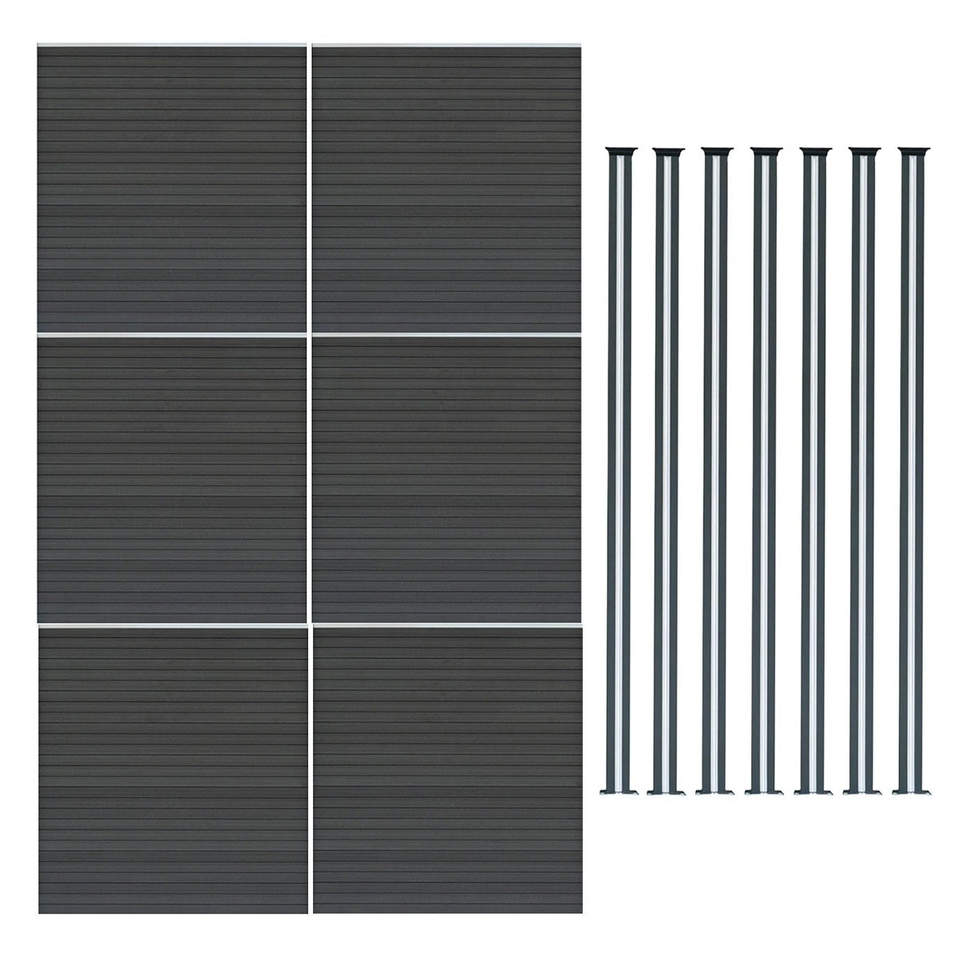 Monster Shop Composite Fence Panel x 6 & LED Posts 6ft x 34ft - Grey -