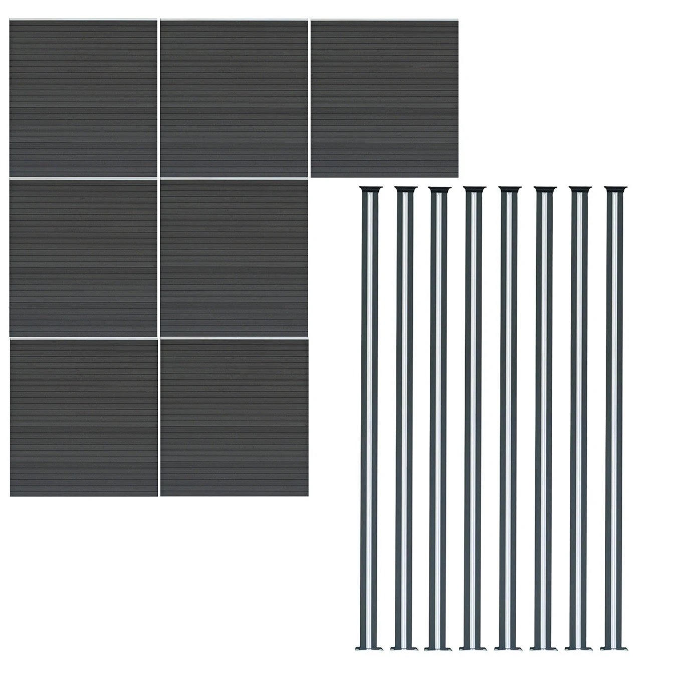 Monster Shop Composite Fence Panel x 7 & LED Posts 6ft x 40ft - Grey -