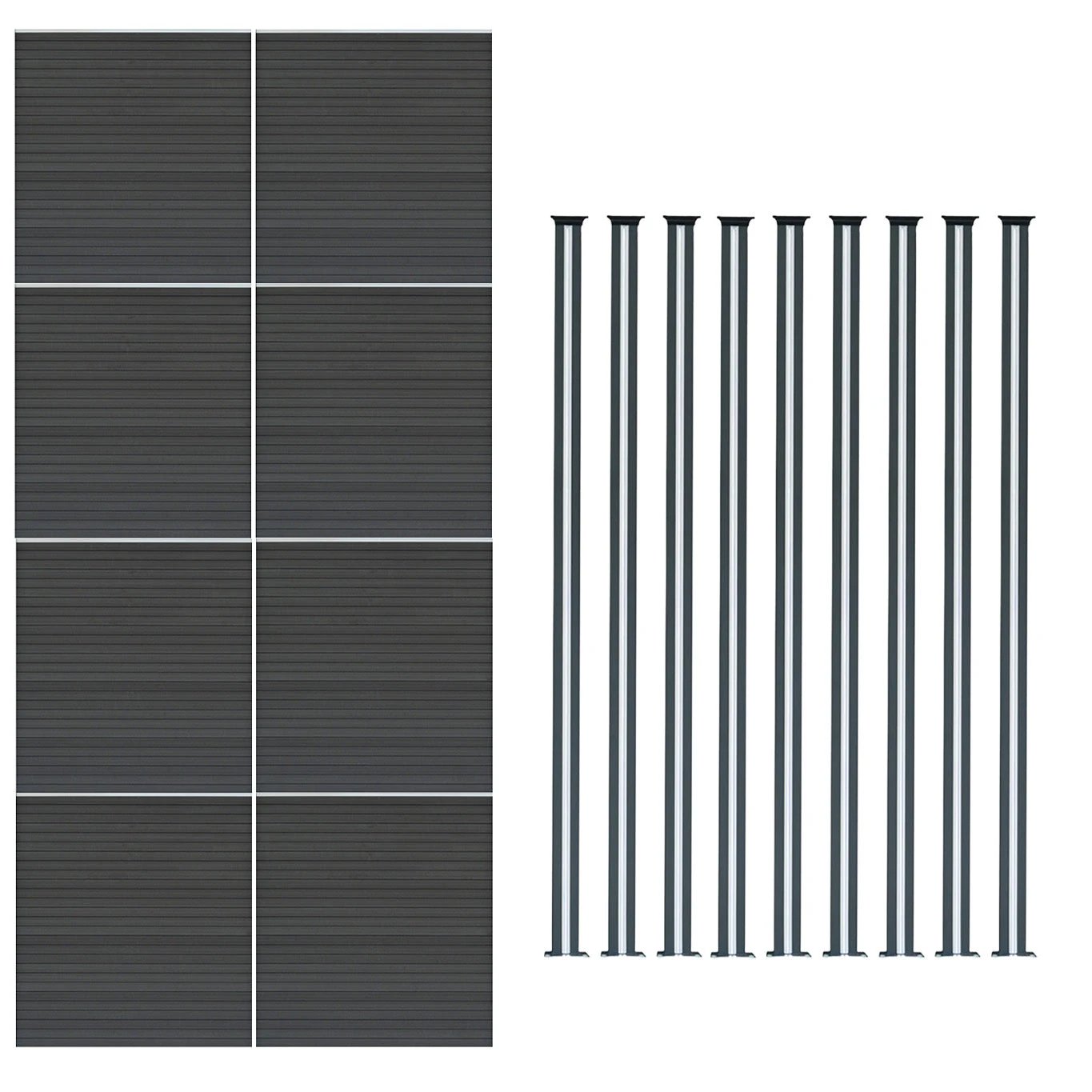 Monster Shop Composite Fence Panel x 8 & LED Posts 6ft x 46ft - Grey -