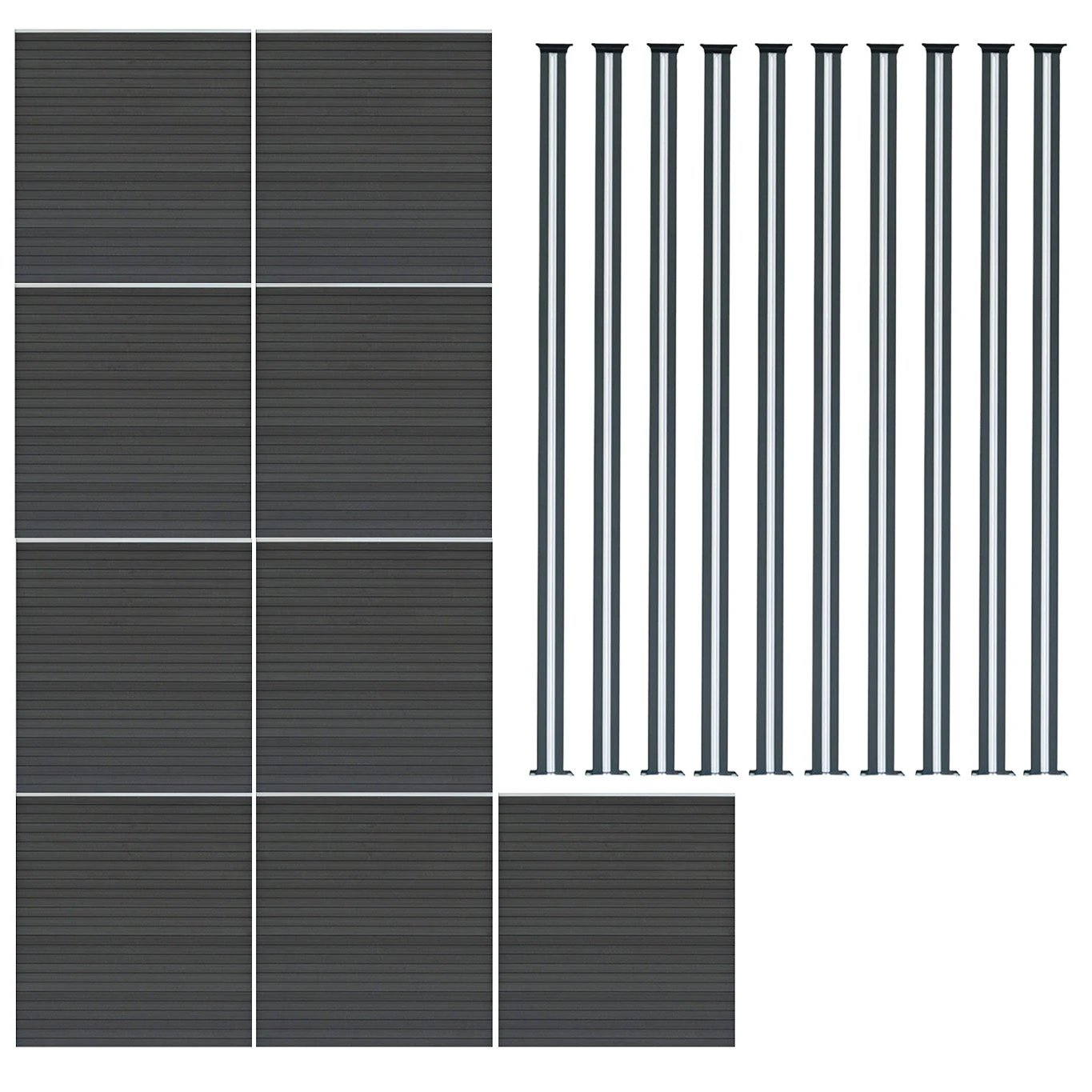 Monster Shop Composite Fence Panel x 9 & LED Posts 6ft x 51ft - Grey -