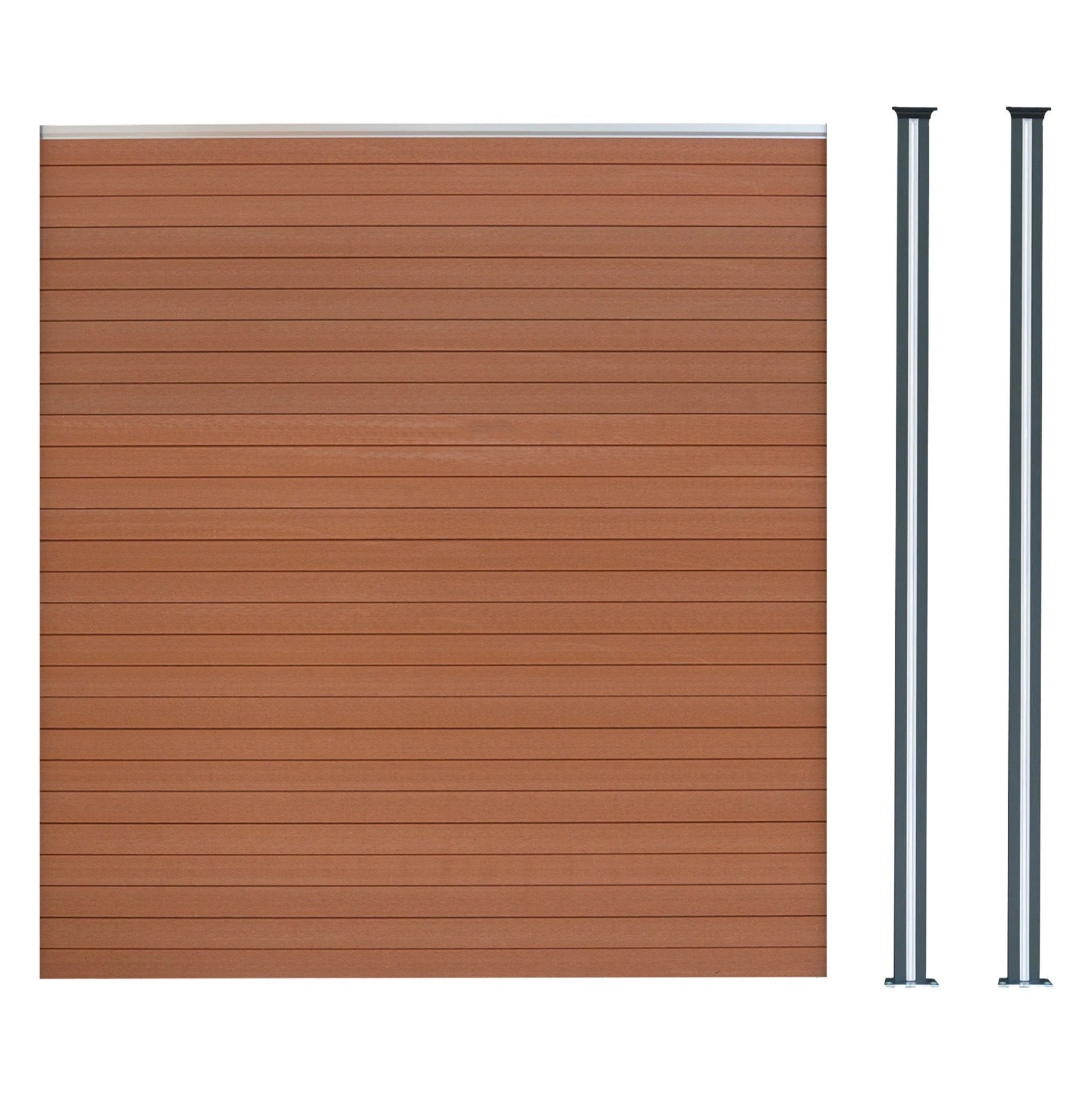 Monster Shop Composite Fence Panel & LED Posts 6ft x 6ft - Brown -
