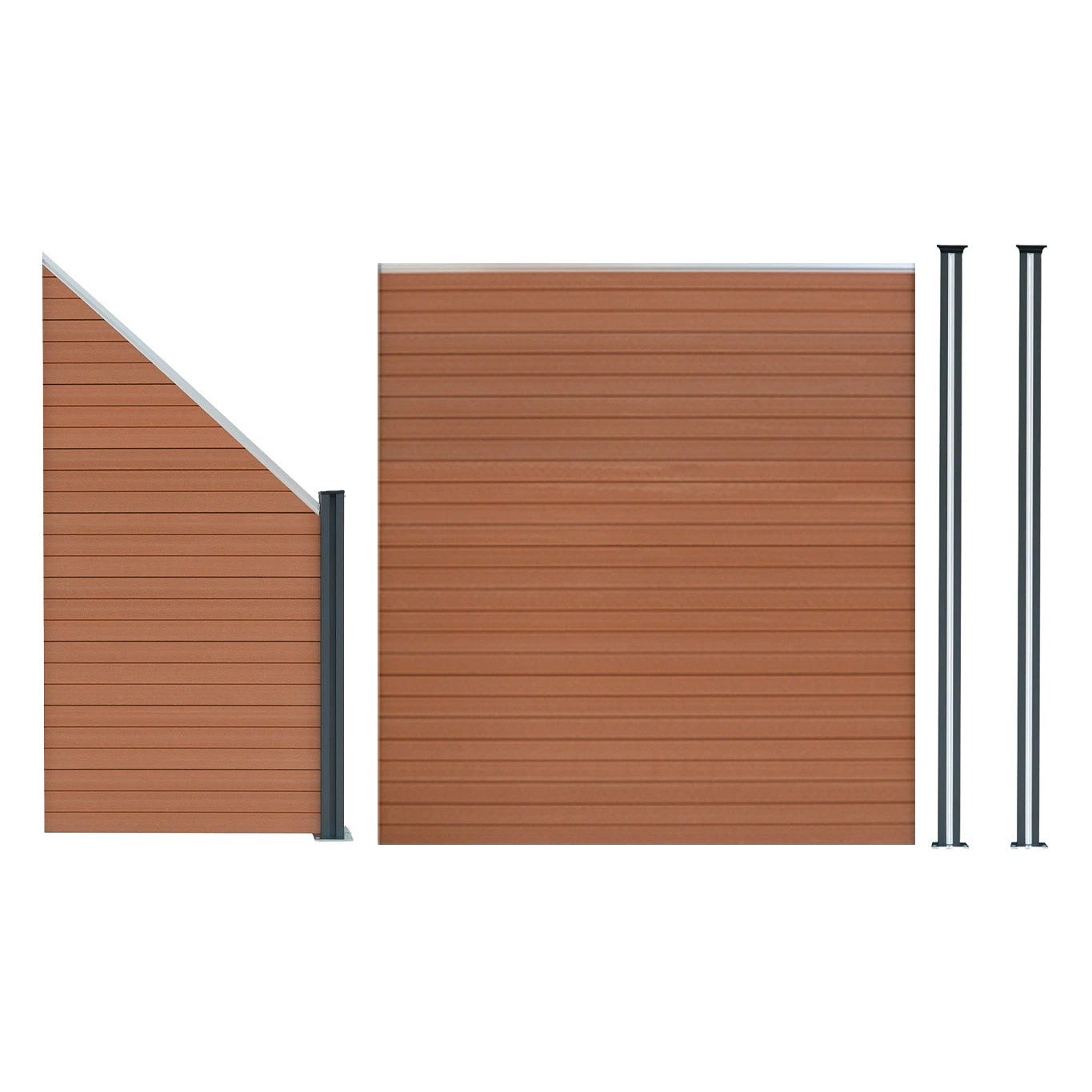 Composite Fence Panel, Angled Piece & LED Posts x 2 - Brown by Monster Shop