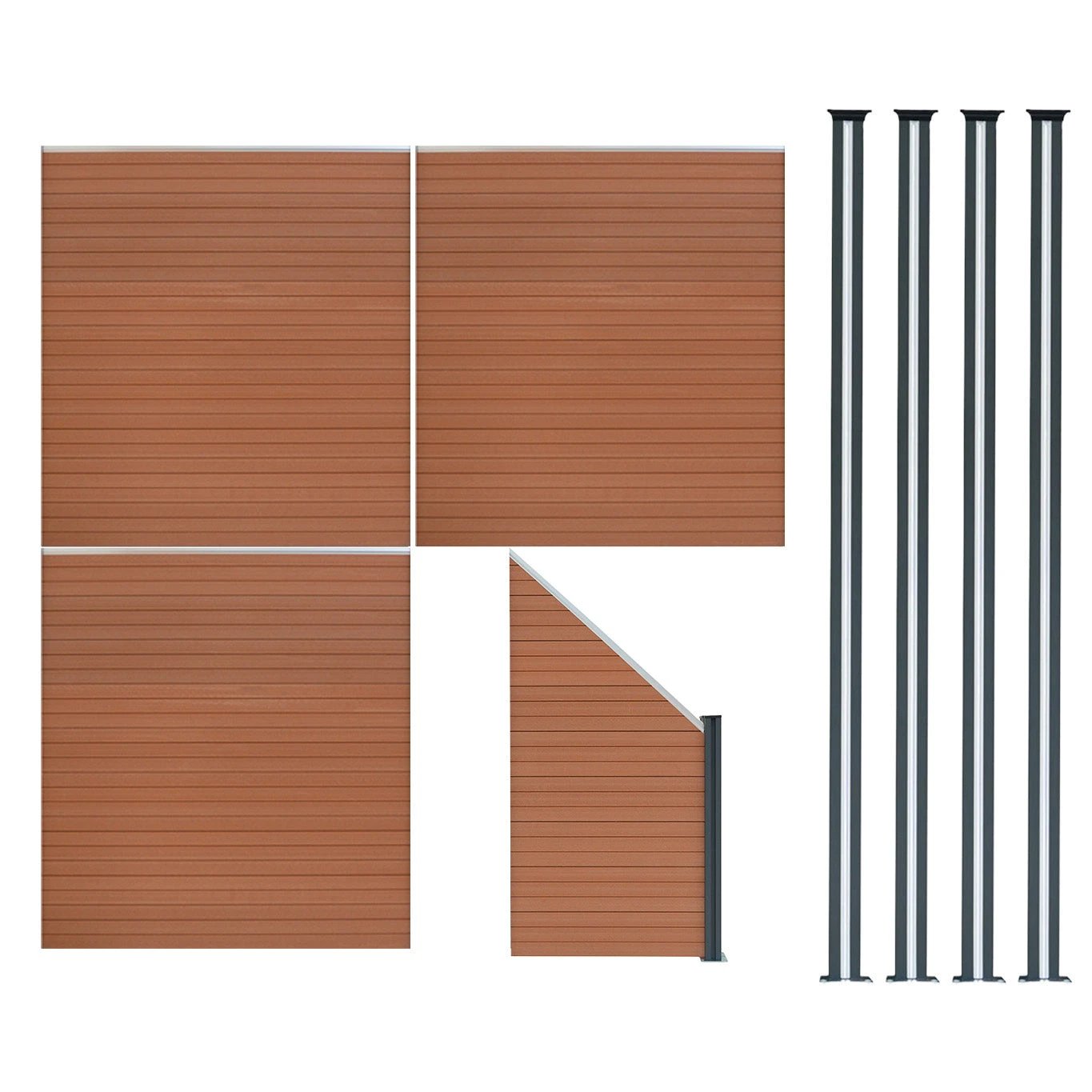 Monster Shop Composite Fence Panels x 3, Angled Piece & LED Posts x 4 - Brown -