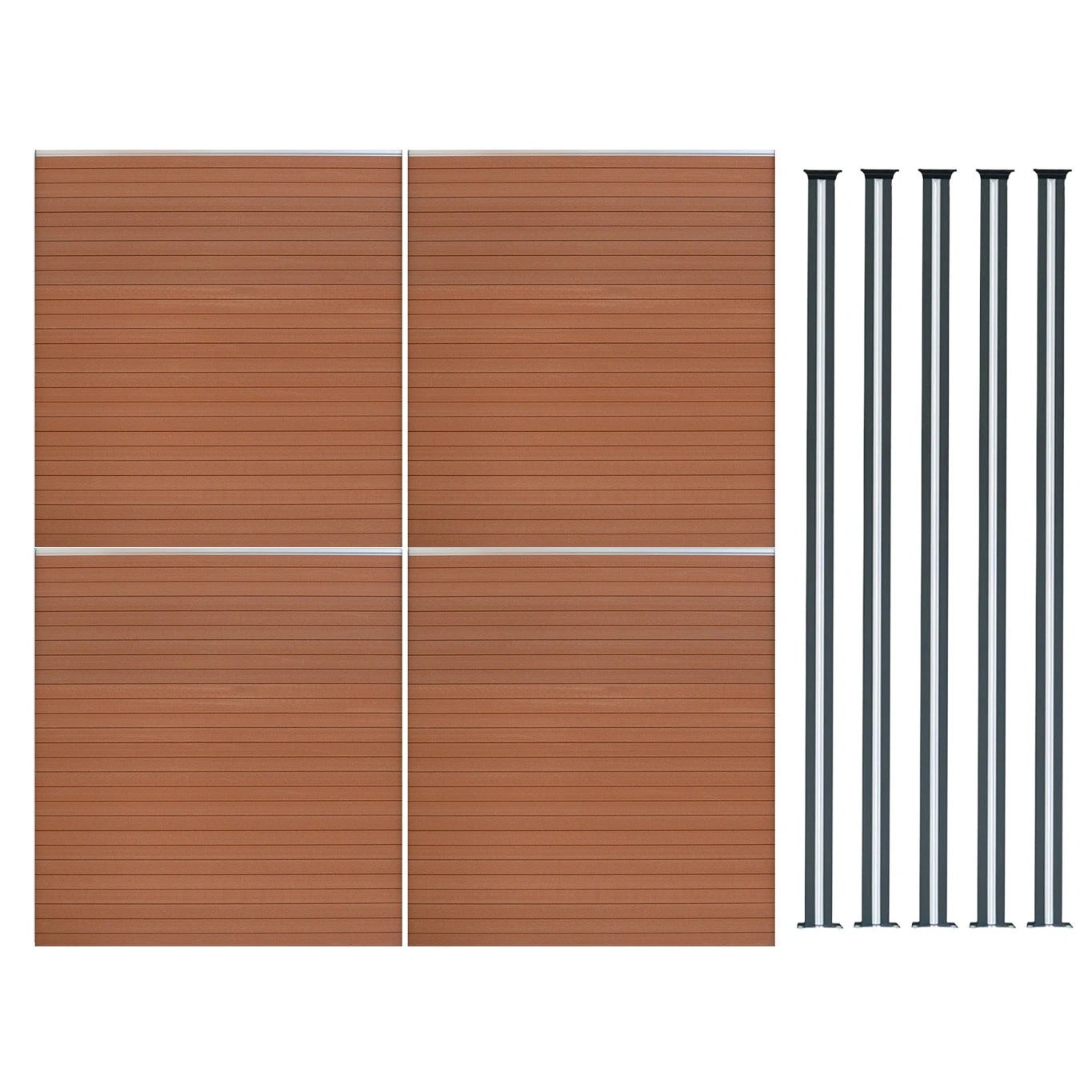 Composite Fence Panel x 4 & LED Posts 6ft x 23ft - Brown by Monster Shop