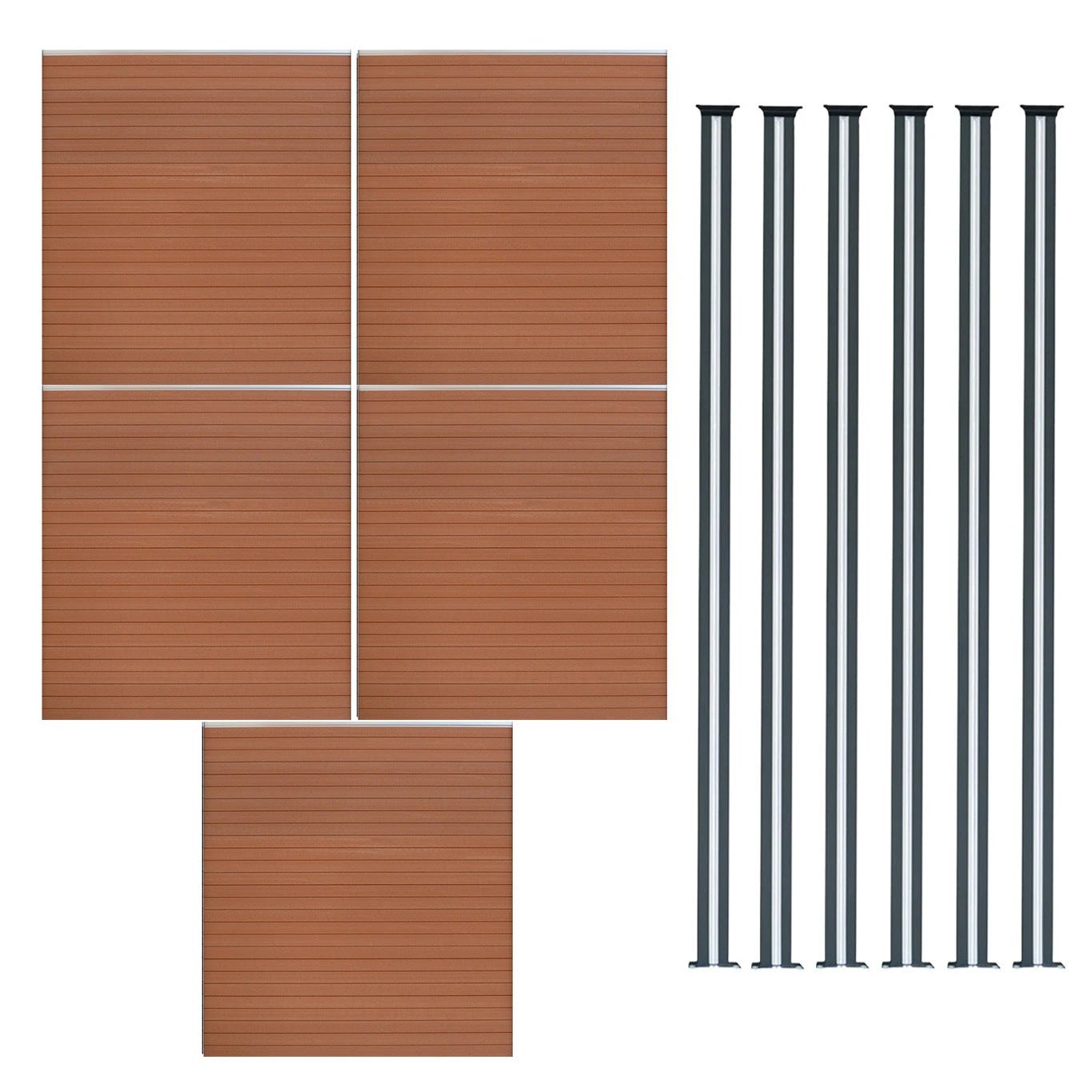 Composite Fence Panel x 5 & LED Posts 6ft x 29ft - Brown by Monster Shop