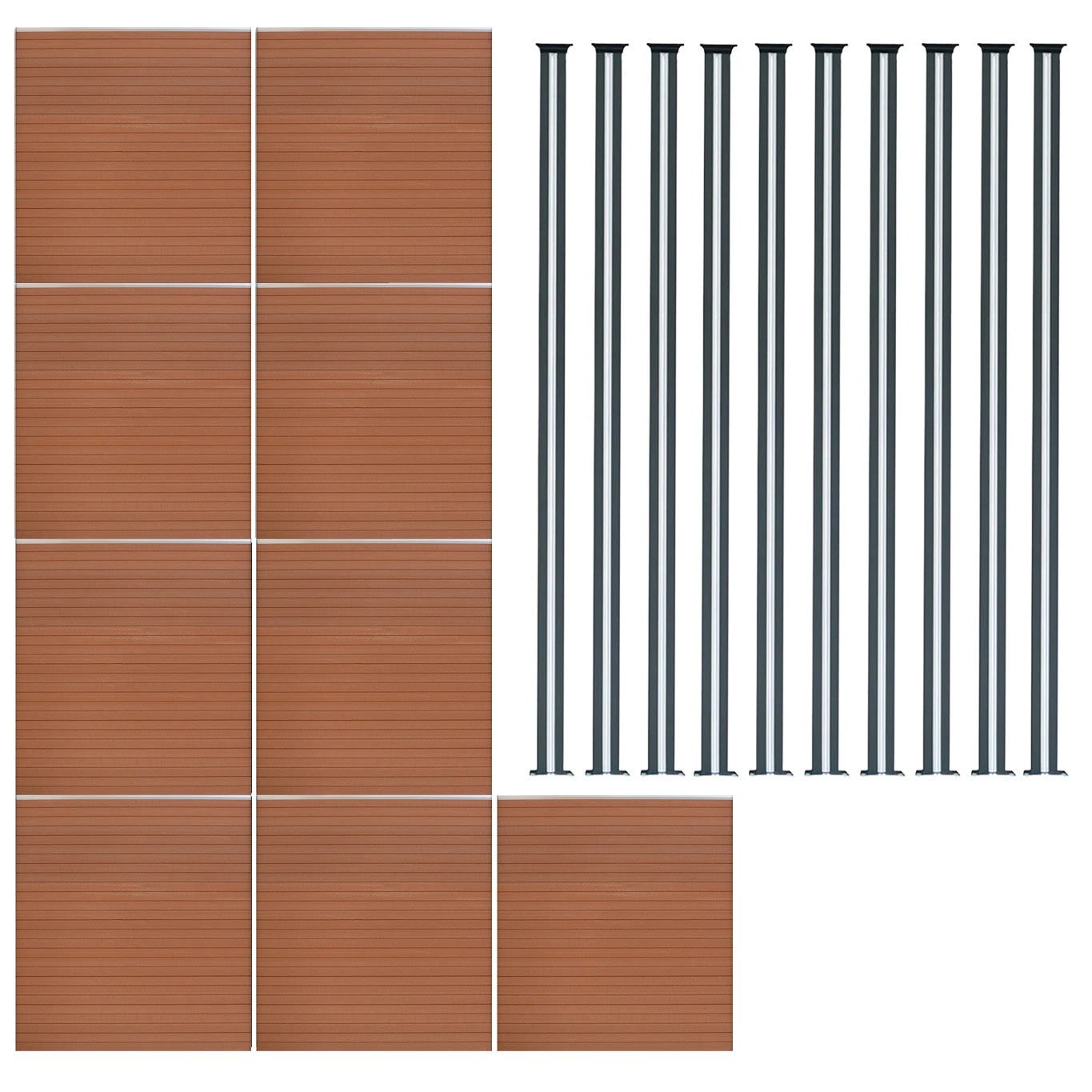 Composite Fence Panel x 9 & LED Posts 6ft x 51ft - Brown by Monster Shop