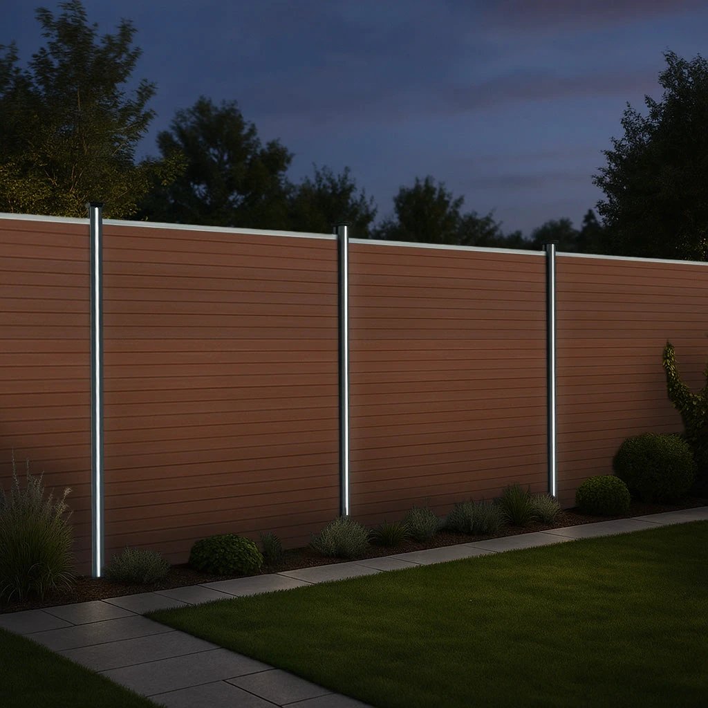 Composite Fence Panel x 10 & LED Posts 6ft x 57ft - Brown by Monster Shop