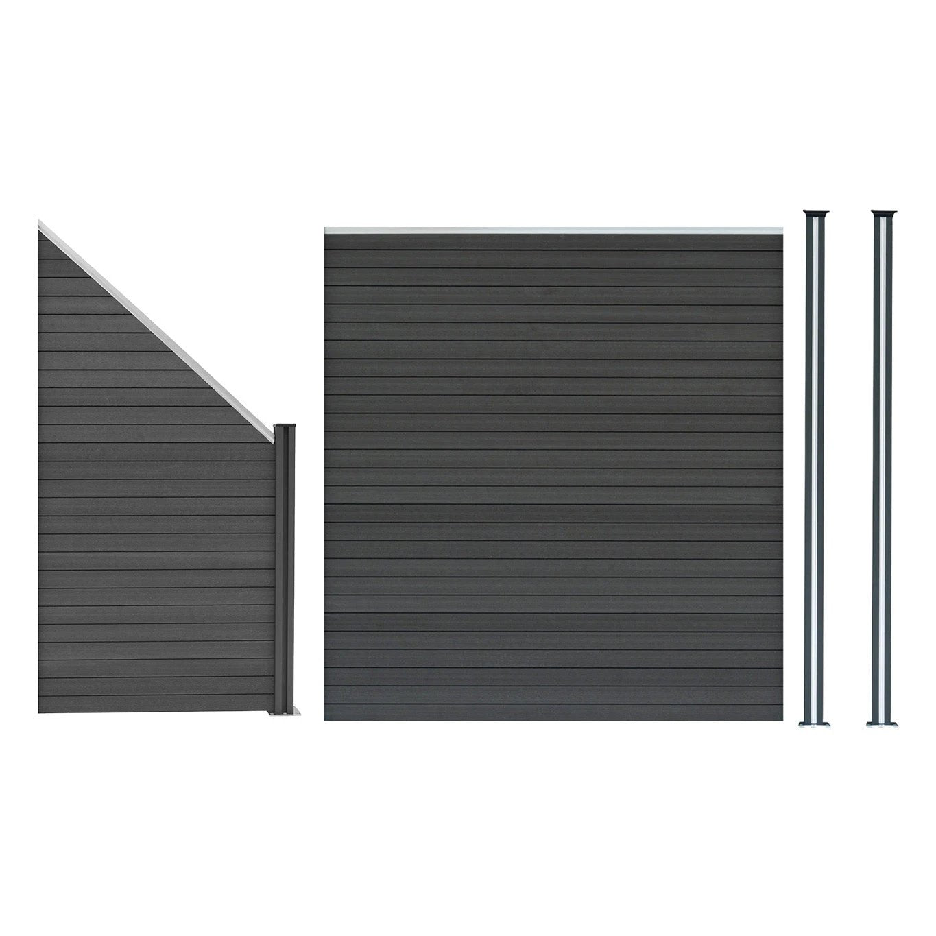 Composite Fence Panel, Angled Piece & LED Posts x 2 - Grey by Monster Shop