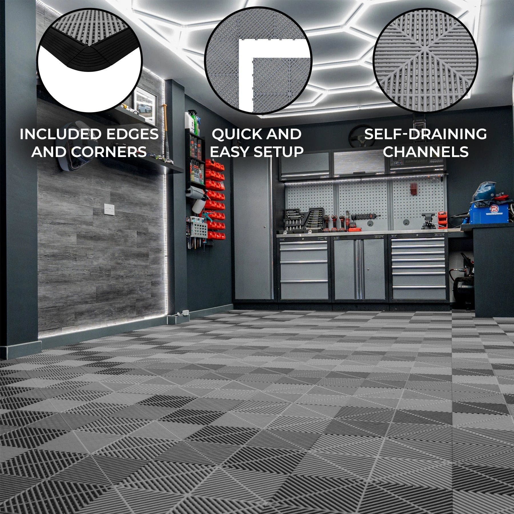 Vented Garage Floor Tiles x 120 With Edges - Grey by Monster Shop