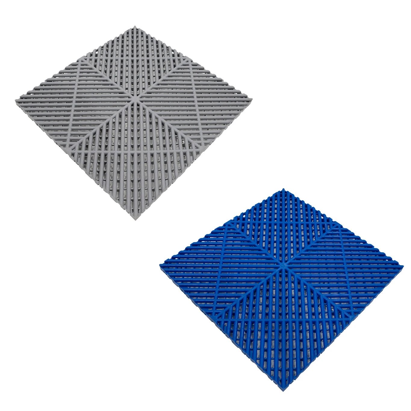 Monster Shop Vented Garage Floor Tiles With Edges – 60 Grey & 60 Blue -