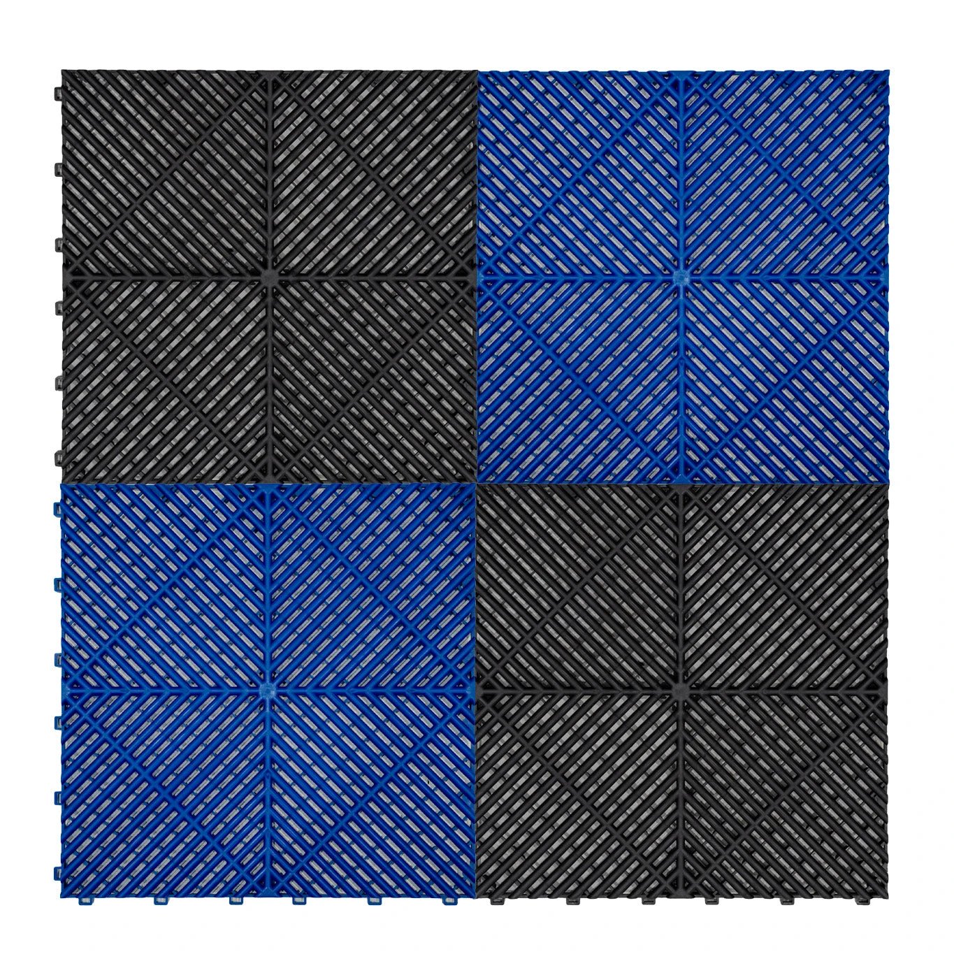 Monster Shop Vented Garage Floor Tiles With Edges – 90 Blue & 30 Black -