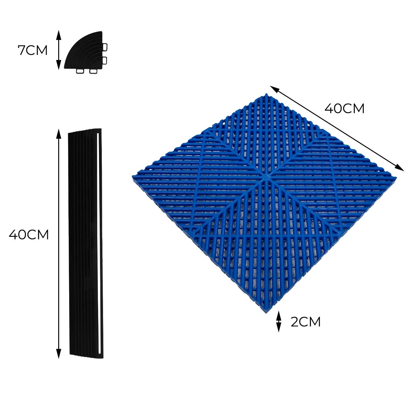 Monster Shop Vented Garage Floor Tiles With Edges – 90 Blue & 30 Grey -