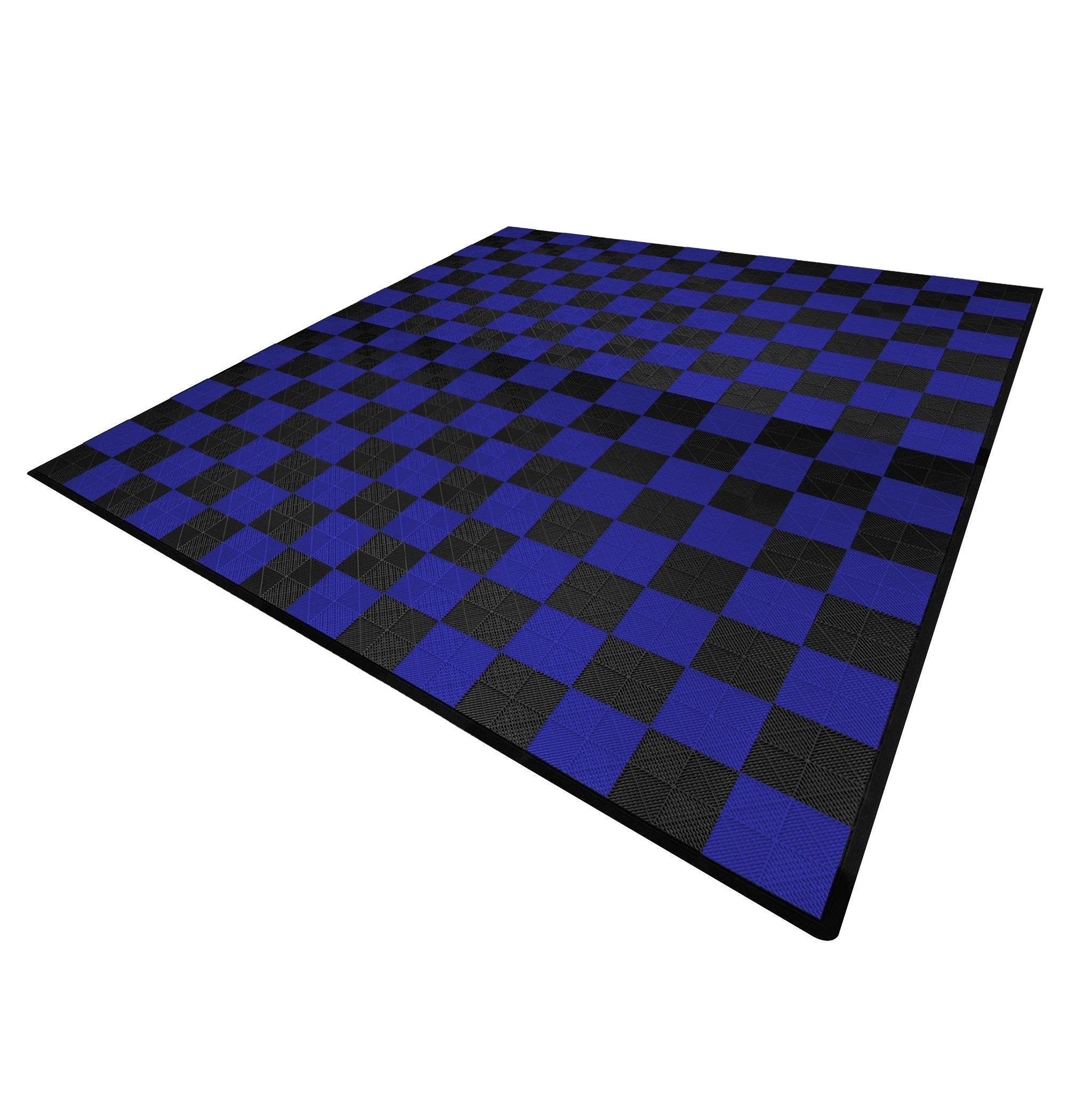 Vented Garage Floor Tiles With Edges – 120 Black & 120 Blue by Monster Shop
