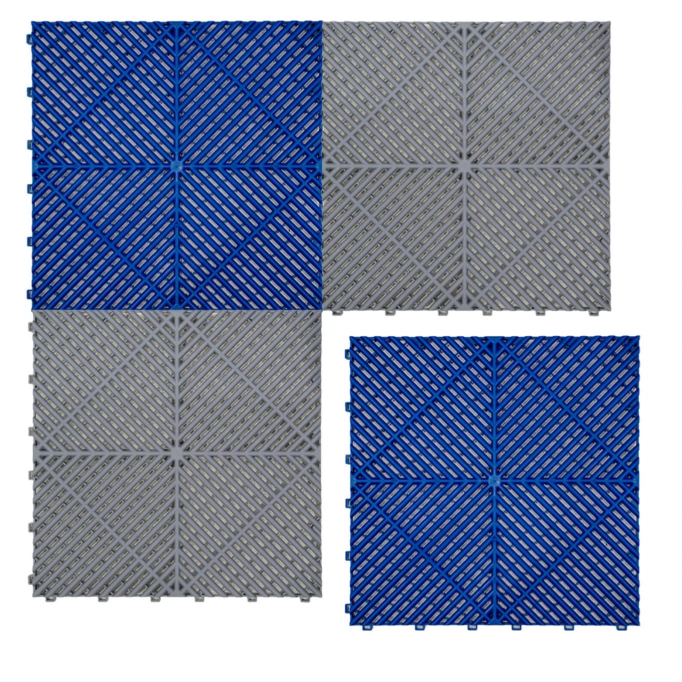 Vented Garage Floor Tiles With Edges – 120 Grey & 120 Blue by Monster Shop