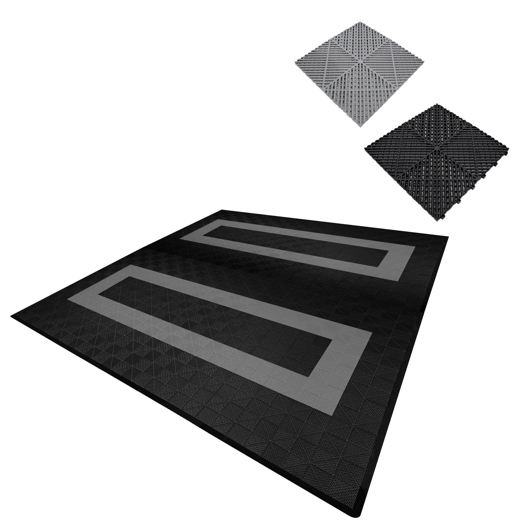 Monster Shop Vented Garage Floor Tiles With Edges – 165 Black & 60 Grey -
