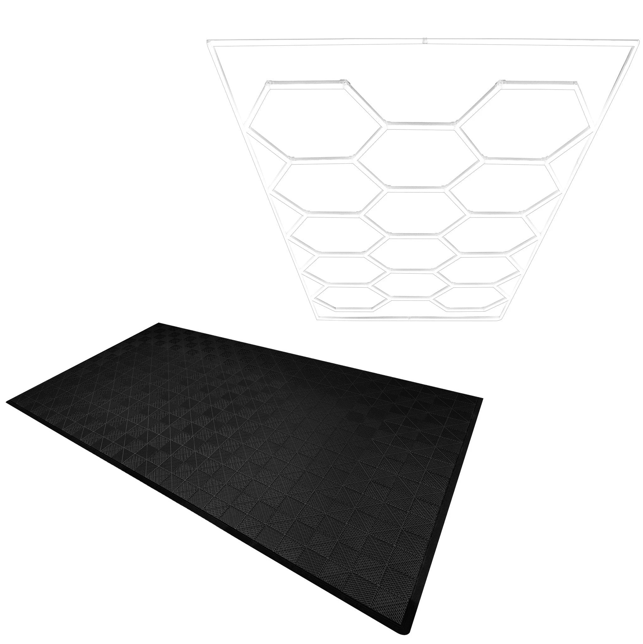 Hexagon LED Light & Vented Garage Floor Tiles x 120 With Edges - Black by Monster Shop