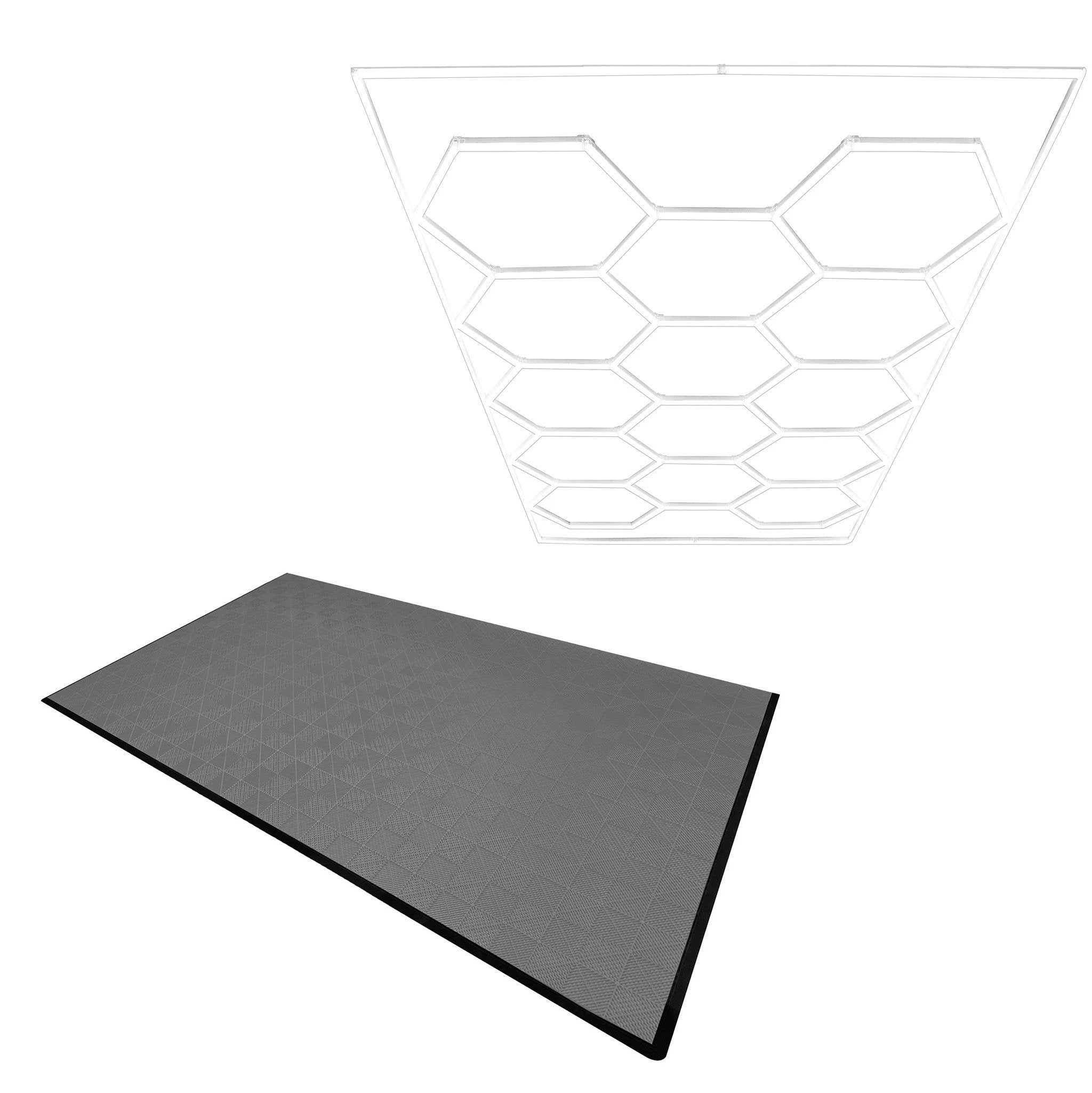 Monster Shop Hexagon LED Light & Vented Garage Floor Tiles x 120 With Edges - Grey -