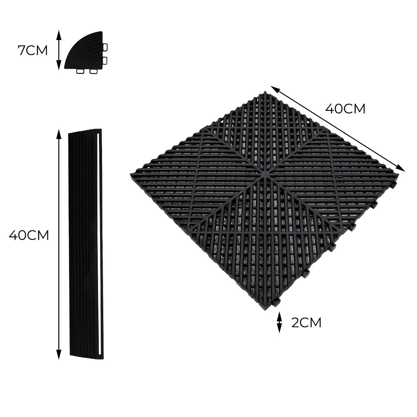 Hexagon LED Light & Vented Garage Floor Tiles With Edges - 90 Blue & 30 Black by Monster Shop