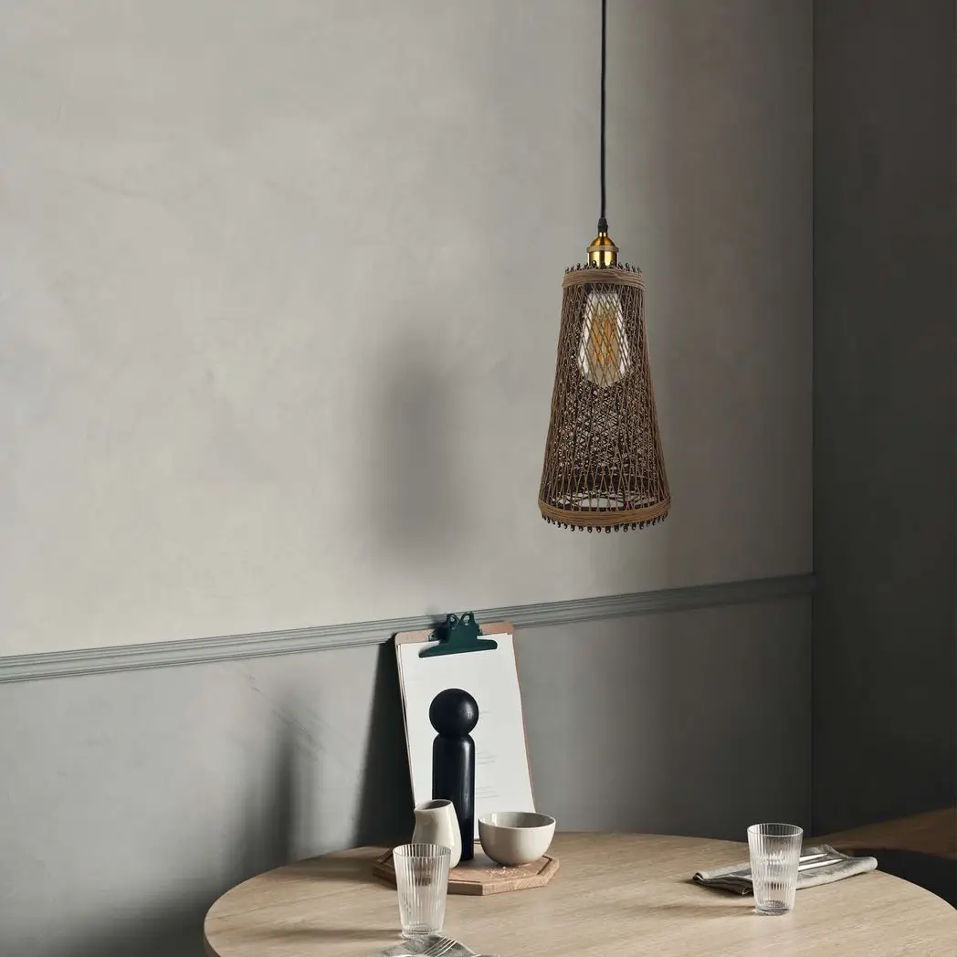 LEDSONE Natural Rattan Wicker Vintage Industrial Style Single Ceiling Pendant Light Shade - Pendant Lights