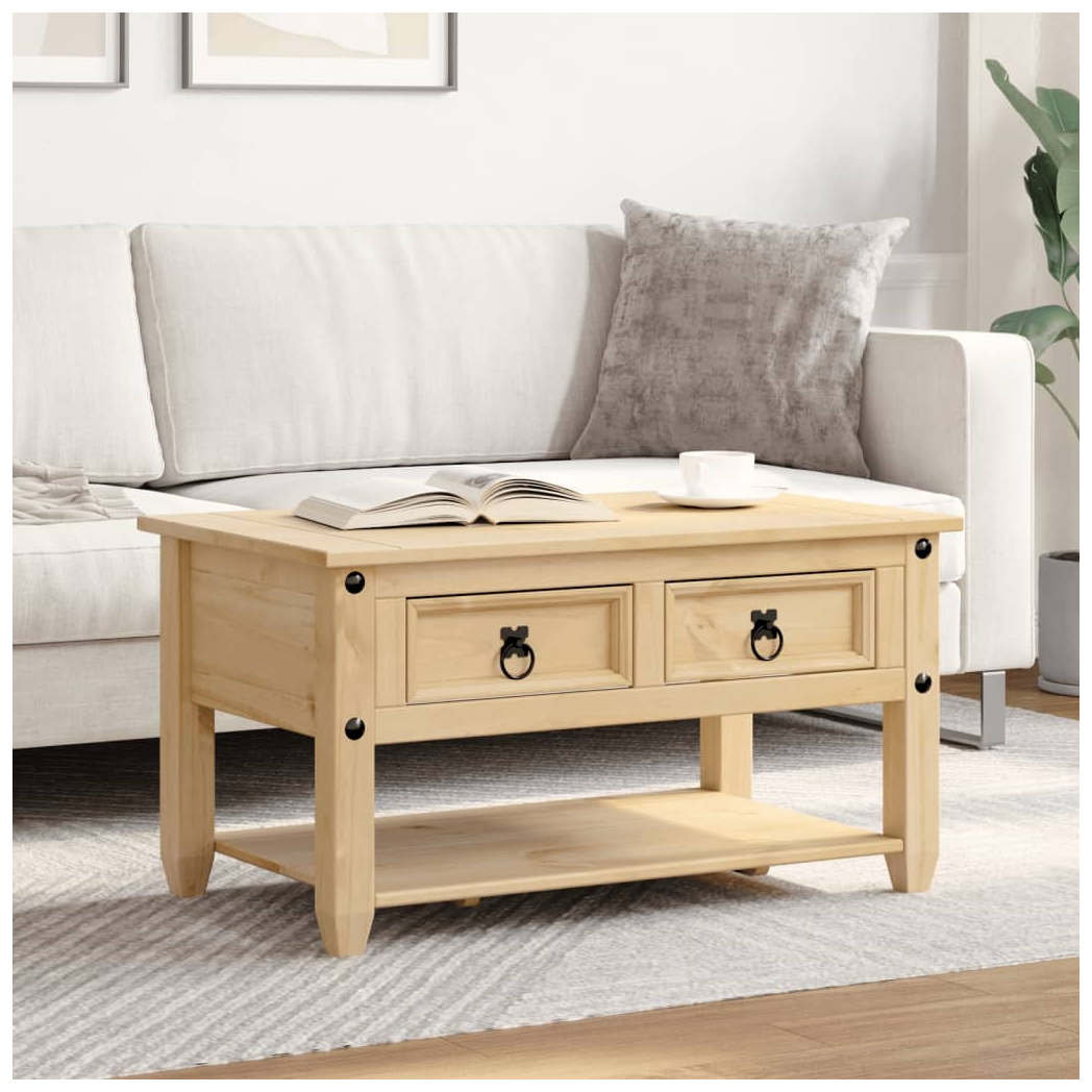 VidaXL Corona Coffee Table 85x50x45 cm Solid Pine Wood With Two Drawers For Living Room by vidaXL