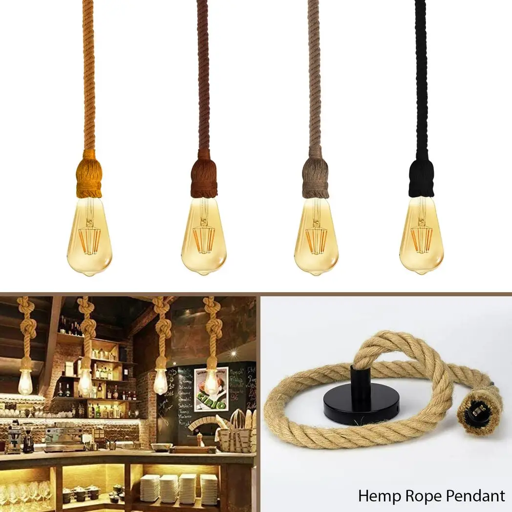 LEDSONE Vintage Ceiling Pendant Light 1m Brown Colour Hemp Rope Hanging Lamp Lights - Pendant Lights
