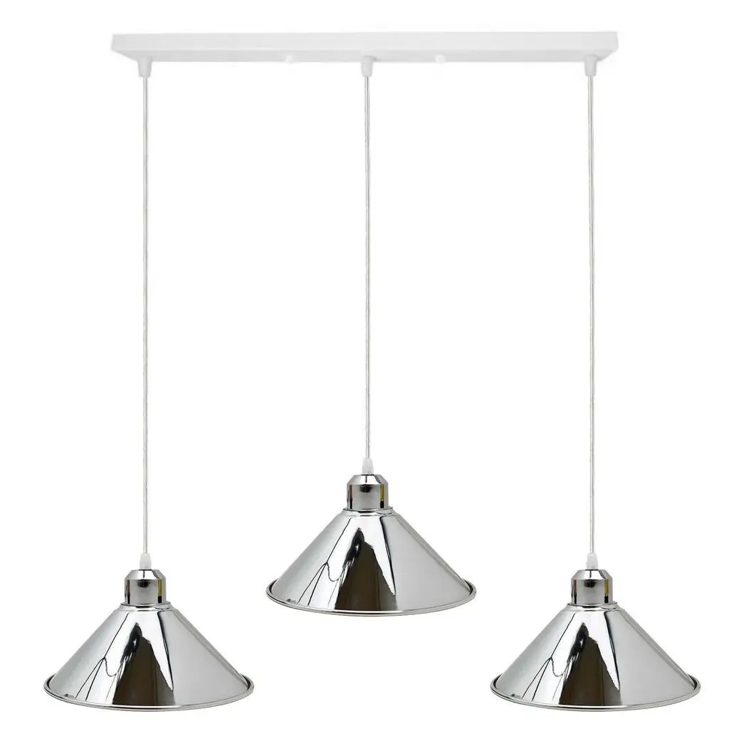 LEDSone Modern Industrial Chrome 3 Way Ceiling Pendant Light Metal Cone Shape Shade Indoor Hanging Lighting - Pendant Lights