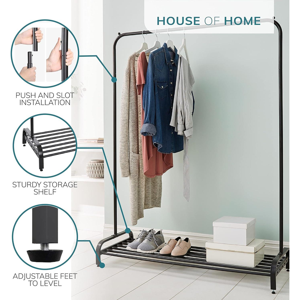 Direct Online Houseware Premium Clothes Rail Black Powder Coated Wide With Shelf - Wardrobe