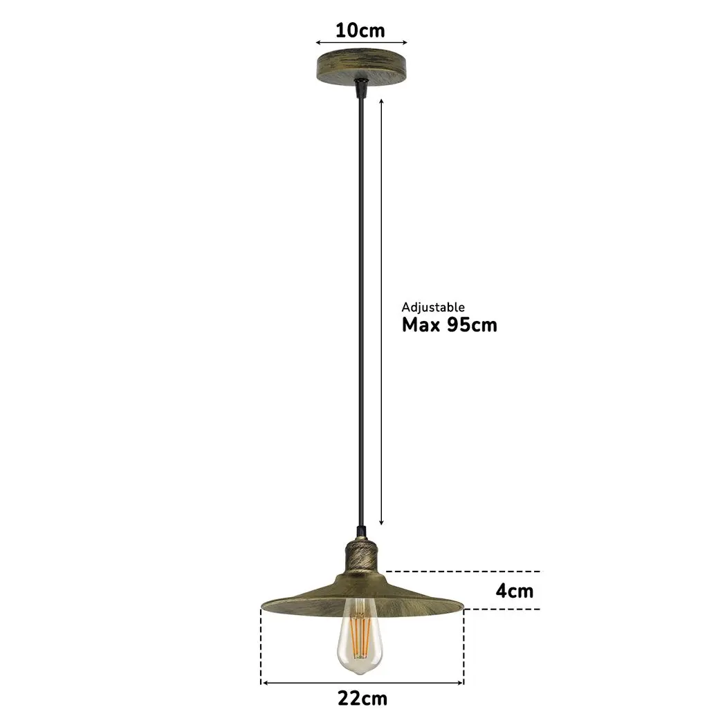 LEDSONE Vintage Industrial Brushed Brass Ceiling Pendant Light Adjustable Cord E27 Base Hand Brushed Finished Flat Cone Shaped - Pendant Lights